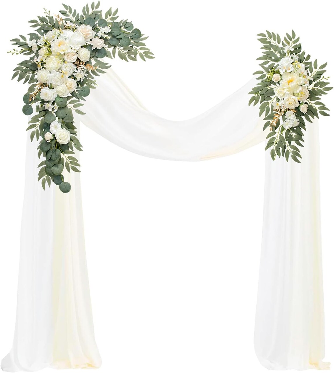 Set of 4- Wedding Arch, Artificial Flowers, Wedding Decor with Drapes